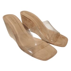 Olivia Miller Clear and Tan Wedge Sandals